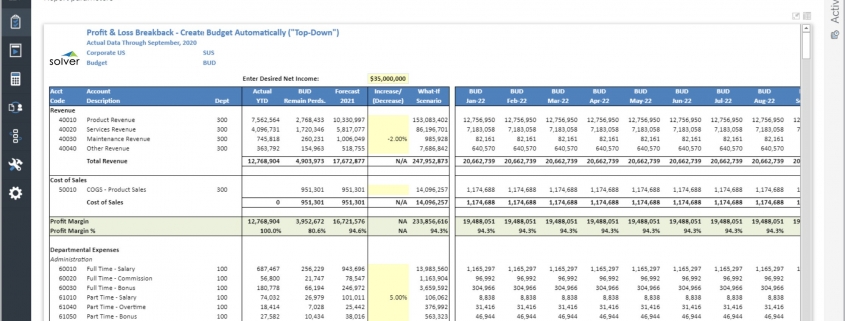 Top-down Profit & Loss Budget Form