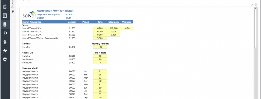 Payroll Budget Assumption Input Form Example