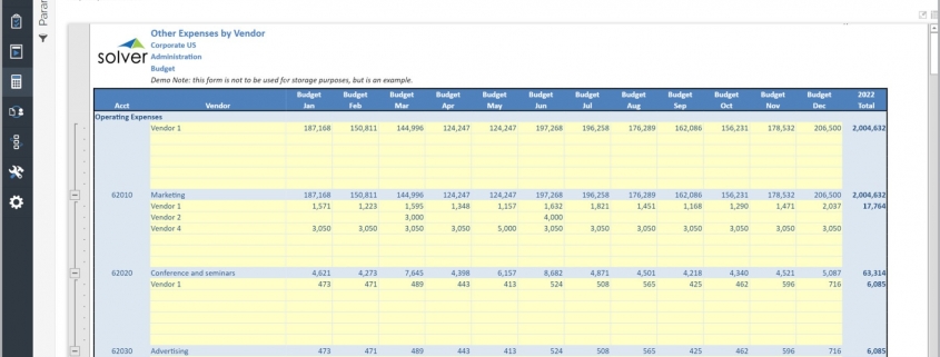 Vendor Expense Budget Input Form Example